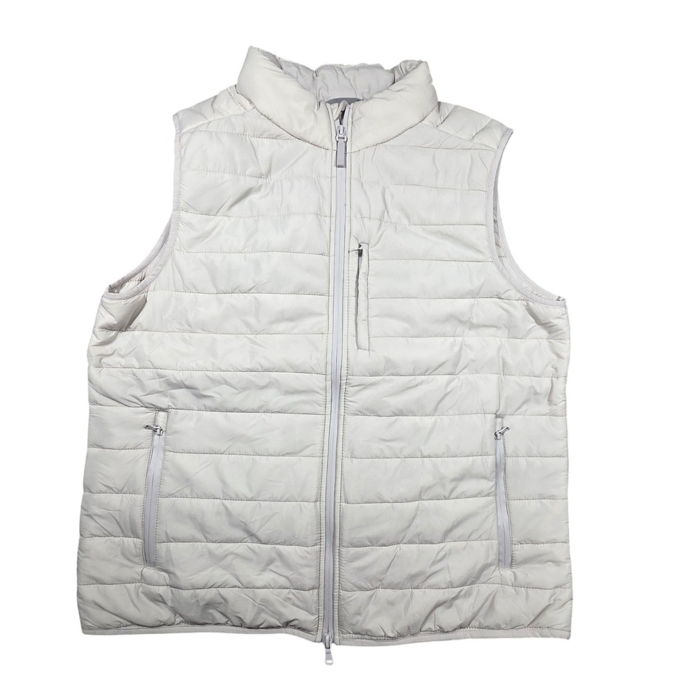 tasc Performance Womens L Quilted Puffer Vest Ivory Full Zip Lightweight